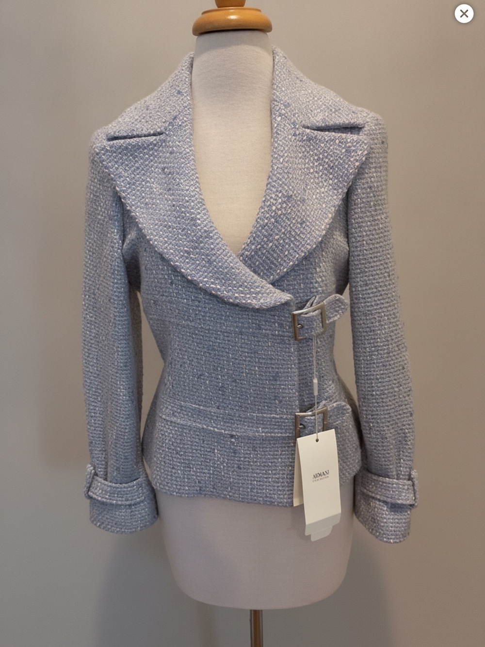 Armani Collezioni Vintage Blue Tweed Belted Women's Jacket